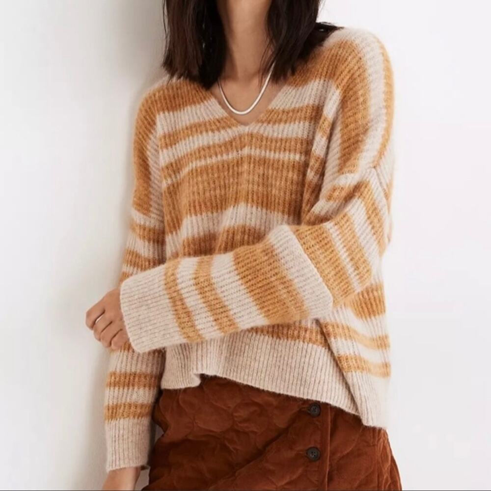 Madewell Juniper Space Dye Sweater M Mustard Cream Alpaca Wool Cropped